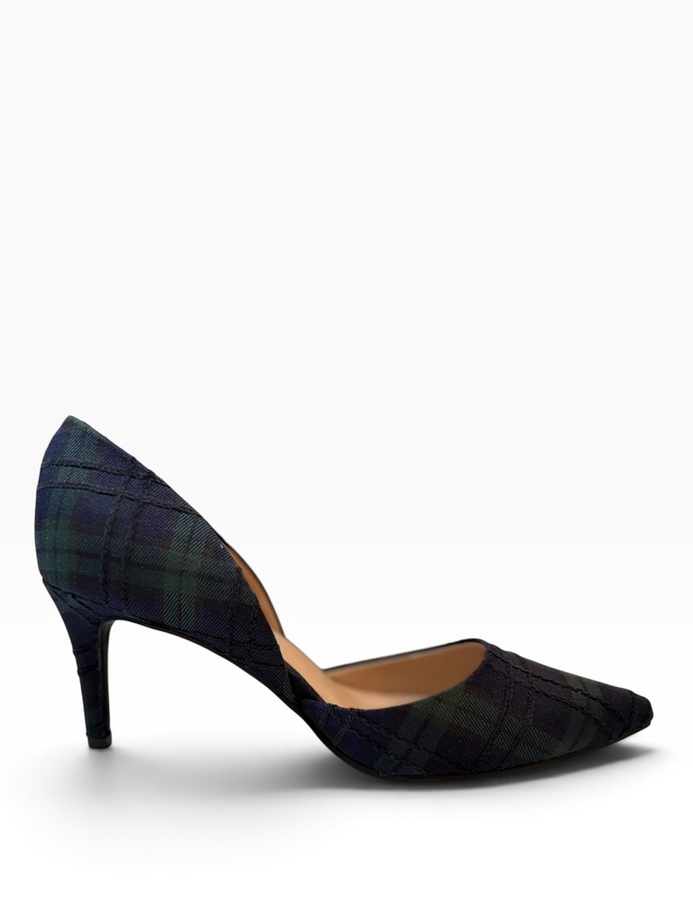 NWOT Bandolino Grenow Plaid D’Orsay Pumps Navy Green 9.5M